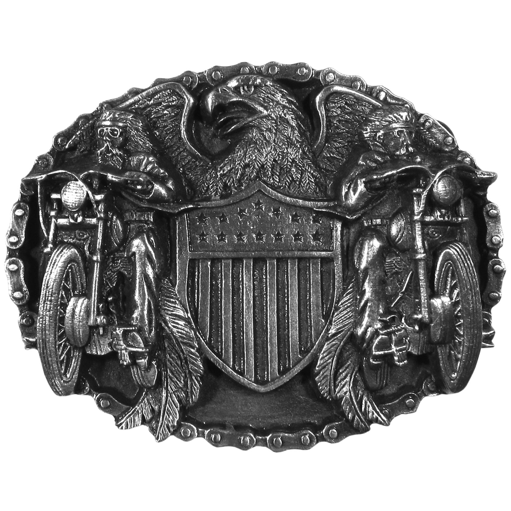 Two Bikers Antiqued Belt Buckle